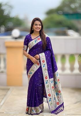 Violet Zari Work Silk Saree Set