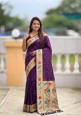 Wine Zari Work Silk Saree Set