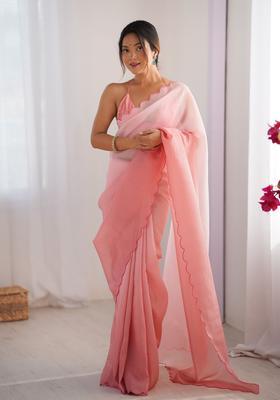 Pink Printed Silk Saree Set