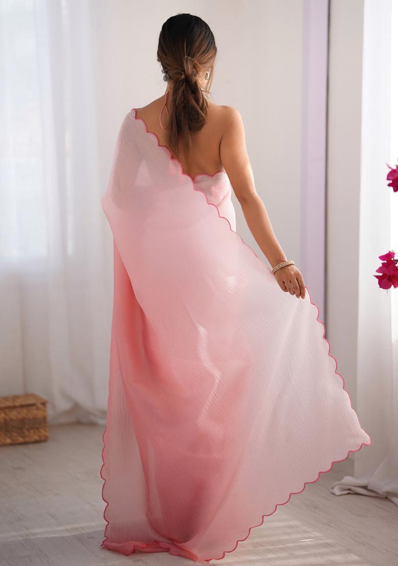 Pink Printed Silk Saree Set - Indya