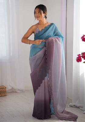 Sky Blue Printed Silk Saree Set