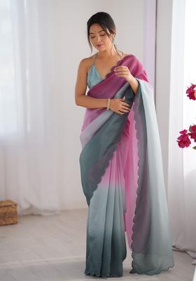 Wine Printed Silk Saree Set