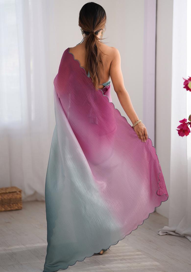 Wine Printed Silk Saree Set - Indya