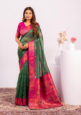 Green Zari Work Silk Saree Set