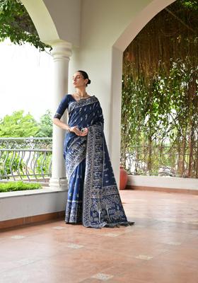 Blue Resham Woven Silk Saree Set