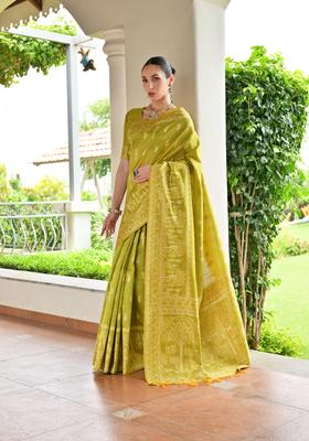 Olive Resham Woven Silk Saree Set