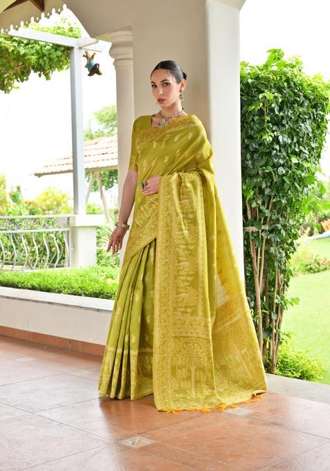 Olive Resham Woven Silk Saree Set