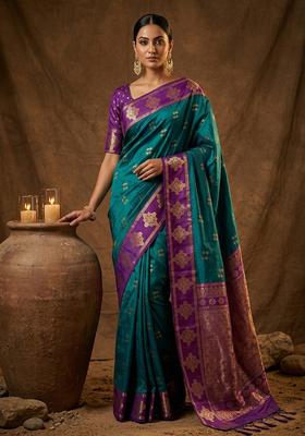 Green Zari Work Silk Saree Set