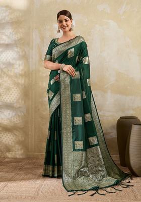 Green Zari Work Silk Saree Set