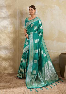 Sea Green Zari Work Silk Saree Set