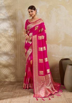 Magenta Zari Work Silk Saree Set