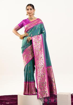 Green Zari Work Silk Saree Set