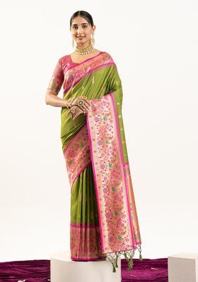 Green Zari Work Silk Saree Set