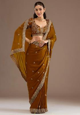 Golden Zari Work Tissue Saree Set