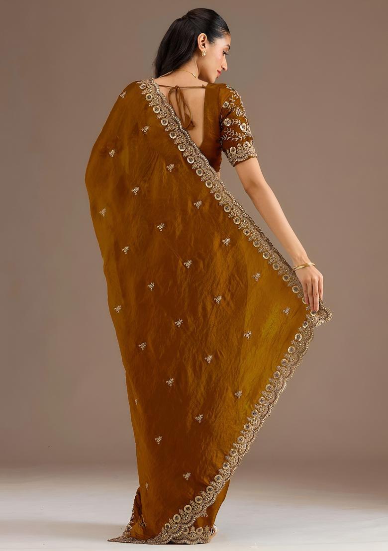 Golden Zari Work Tissue Saree Set - Indya