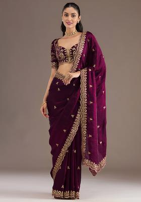 Wine Zari Work Tissue Saree Set