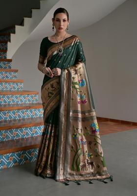 Green Zari Work Silk Saree Set