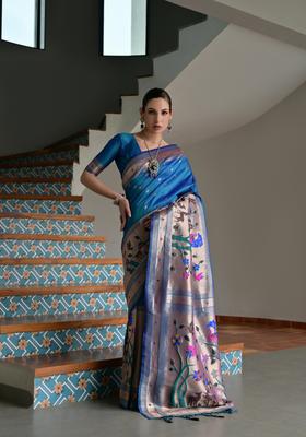 Blue Zari Work Silk Saree Set