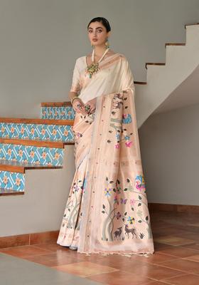 Off White Zari Work Silk Saree Set