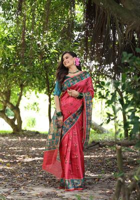 Maroon Printed Silk Saree Set
