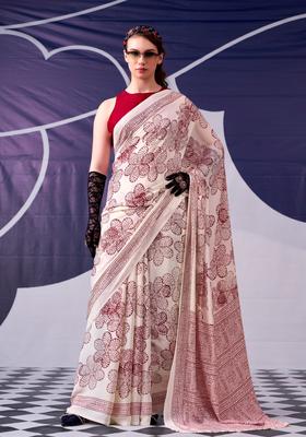 Maroon Printed Silk Saree Set
