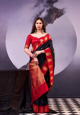 Black Zari Work Silk Saree Set