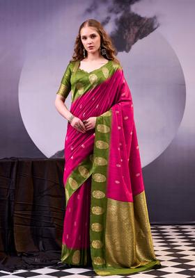 Pink Zari Work Silk Saree Set