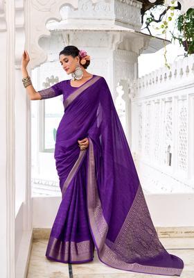 Purple Zari Work Silk Saree Set