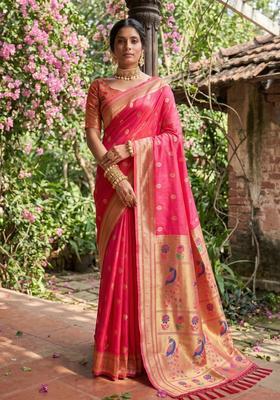 Pink Zari Work Silk Saree Set