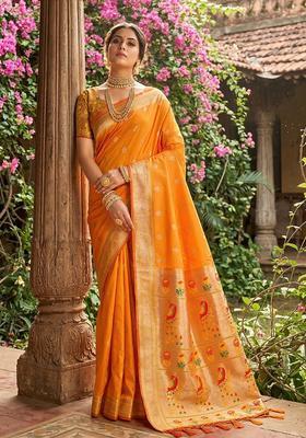 Yellow Zari Work Silk Saree Set