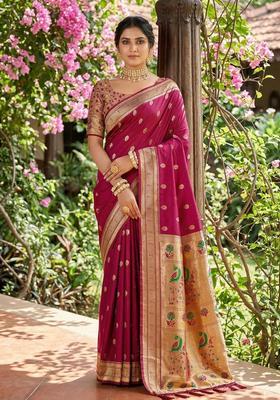 Maroon Zari Work Silk Saree Set