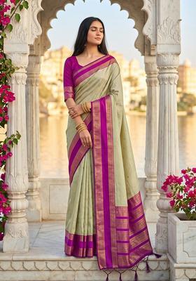 Brown Zari Work Silk Saree Set