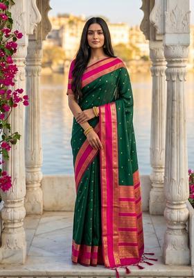 Green Zari Work Silk Saree Set