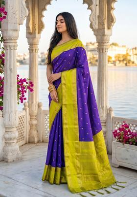 Blue Zari Work Silk Saree Set