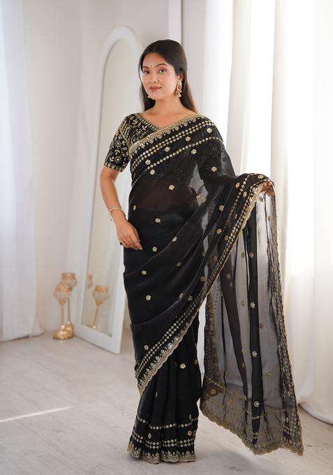 Black Sequin Work Silk Saree Set for Diwali and Festive Wear