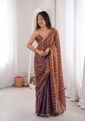 Lavender Sequin Work Silk Saree Set