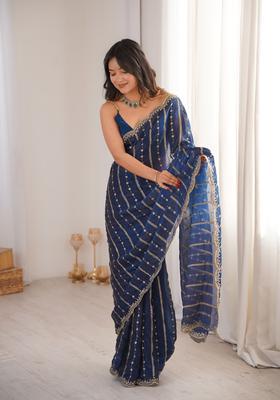 Teal Sequin Work Silk Saree Set