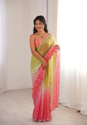 Green Sequin Work Silk Saree Set