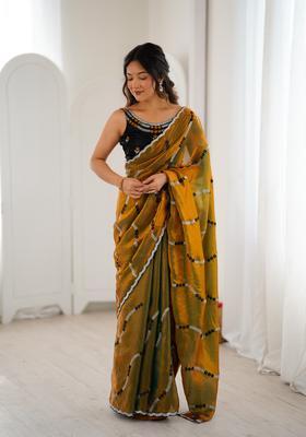 Golden Sequin Work Silk Saree Set