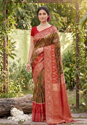Green Zari Work Silk Saree Set