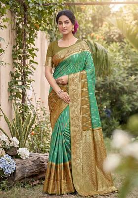 Green Zari Work Silk Saree Set