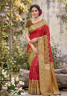 Red Zari Work Silk Saree Set
