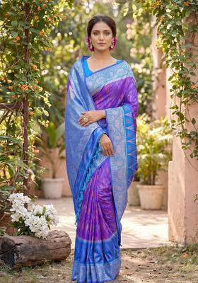Purple Zari Work Silk Saree Set