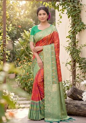 Mustard Zari Work Silk Saree Set