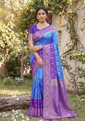 Sky Blue Zari Work Silk Saree Set