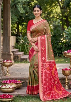 Green Zari Work Silk Saree Set