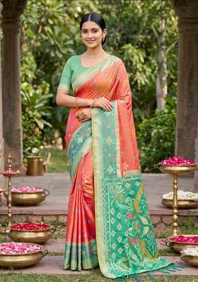 Mustard Zari Work Silk Saree Set