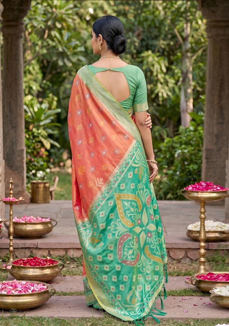 Mustard Zari Work Silk Saree Set - Indya