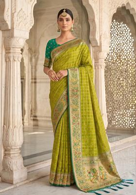 Green Zari Work Silk Saree Set