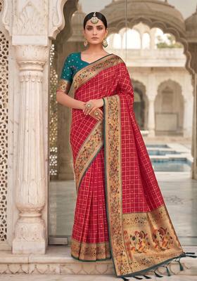 Pink Zari Work Silk Saree Set